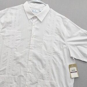 Cafe Luna Guayabera Shirt Short Sleeve Pintuck Brilliant White 2XL NWT Tropical